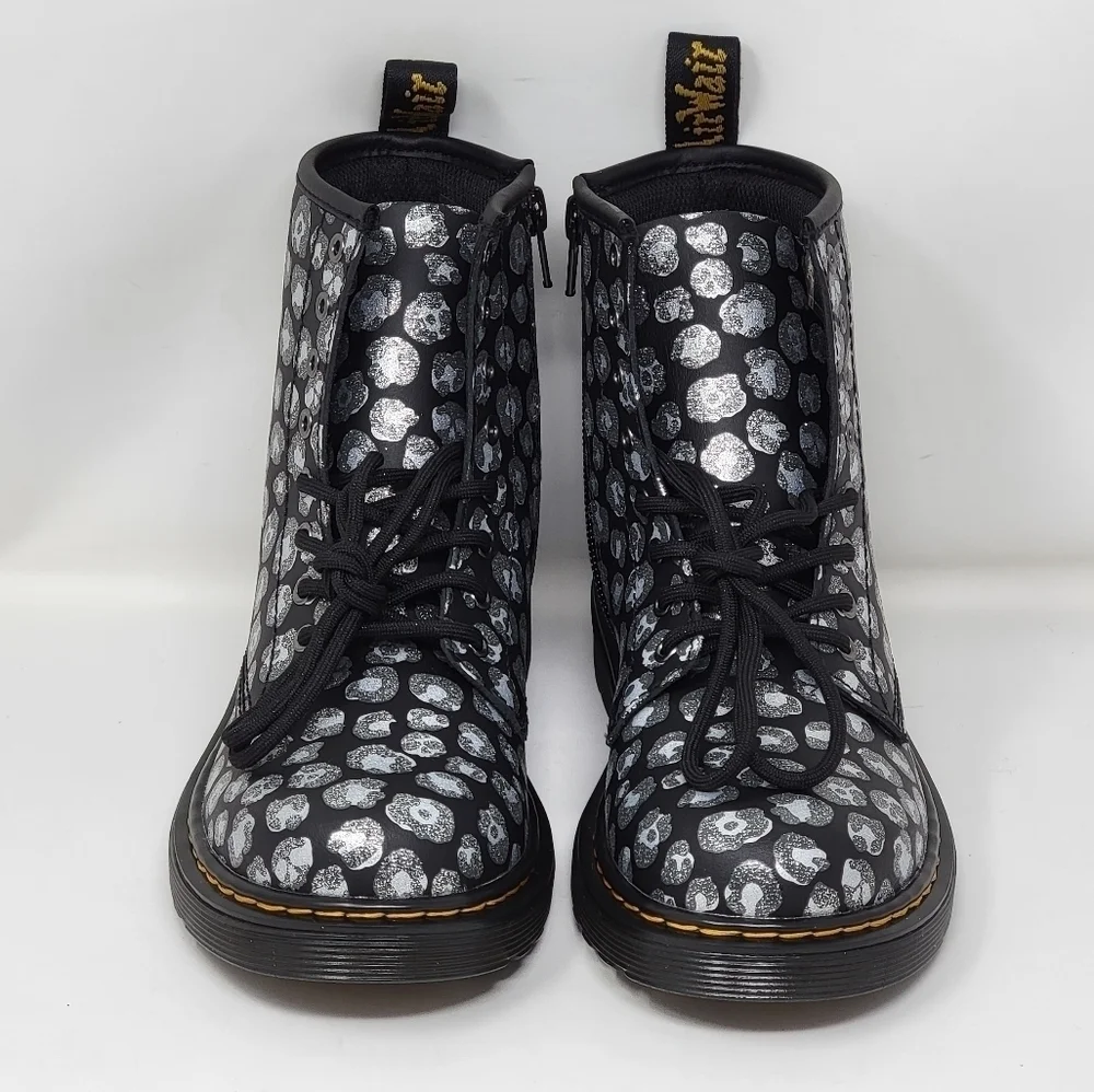 Dr. Martens 1460J Lace-Up Leather Boots Black Gray Leopard Boot Youth Size 3 New